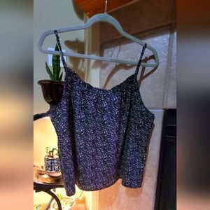 Black, Taupe, and White Floral Women's Spaghetti Strap Slightly Cropped Top